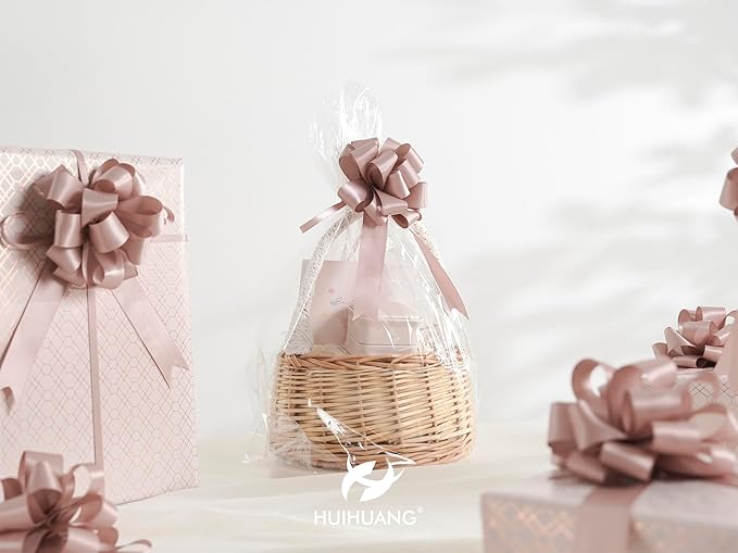 HUIHUANG Dusty Rose Bows 12 PCS Dusty Pink Pull Bows 4" x 8" Satin Present Bow for Gift Wrapping, Gift Basket, Paper Bag, Wrapping Accessories, Bridal Shower Wedding Christmas Decor