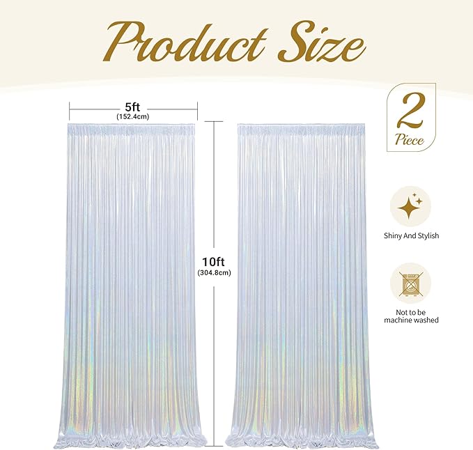 20x10ft Glitter Sequin Silver Backdrop Curtains Photo Backdrop Curtain Fabric Rainbow Shimmer Drapes Backdrop Bridal Baby Shower Wedding Birthday Party Photography Backdrop Photoshoot 5x10FT, 4 Panels
