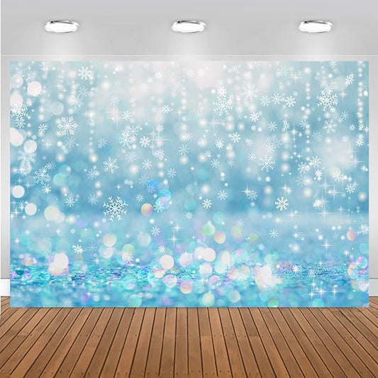 Mocsicka Winter Wonderland Snowflake Bokeh Backdrop Ivory Spot Bokeh Winter Christmas Backdrops for Photography Kids Children Newborn Baby Birthday Holiday Party Decor (Blue, 8x6ft(96''x72''))