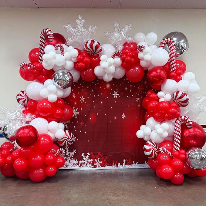 YAOWKY Red and White Balloon Garland Arch kit,124PCS 18 12 10 5 Inch Matte Red Matte White Christmas Latex Balloons and Red Confetti Balloons for Wedding Birthday Party Valentine's Day Decoration