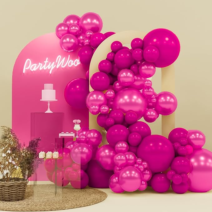 PartyWoo Hot Pink Balloons 140pcs Different Sizes of 18 12 10 5 Inch Metallic Pink Magenta Fuchsia Balloon Arch Kit for Engagement Bachelorette Baby Shower Anniversary Birthday Party Decorations