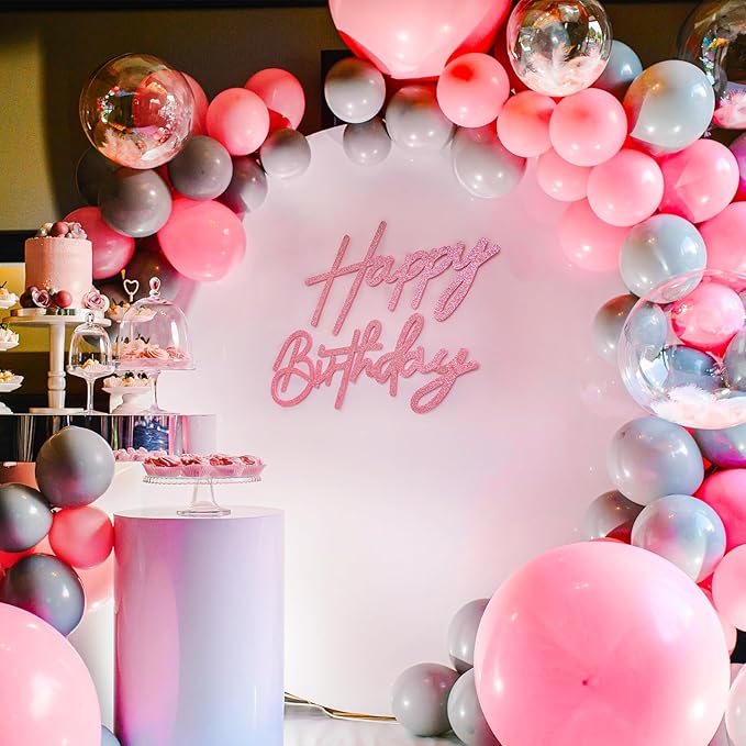 Glitter Pink Happy Birthday Sign for Backdrop - Felt Glitter Letters for Birthday Party Balloon Arch Party Baby Shower, Reusable Large Happy Birthday Decorations Party Letters Sign for Women