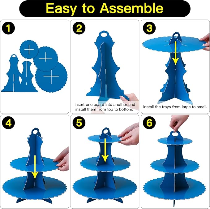 Soleebee 3-Tier Cupcake Stand, Cardboard Cupcake Tower, Dessert Cup Cake Stand Tower for Birthday Wedding Party Decoration, Cupcake Tier Stand 1 Set (Dark Blue)