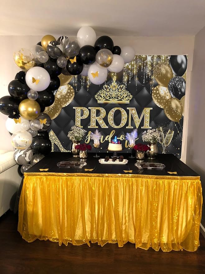 Mocsicka Prom Send Off 2026 Backdrop Crown Graduation Prom Night Party Decorations Banner Gold Balck Dancing Send Off Photography Background Photo Booth Supplies (Gold, 10x7ft(120''x82''))