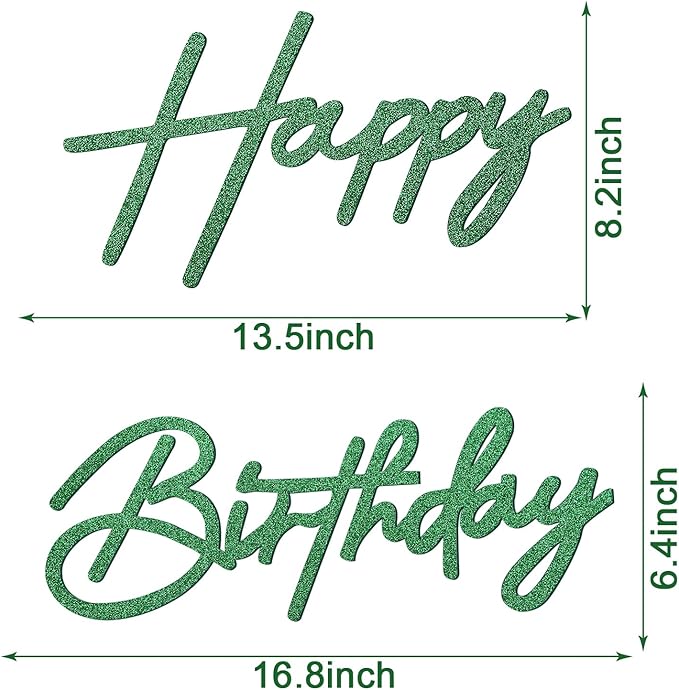 Happy Birthday Sign for Backdrop - Glitter Green Felt 'Happy Birthday' Letter Sign for Balloon Arch Backdrop Decorations