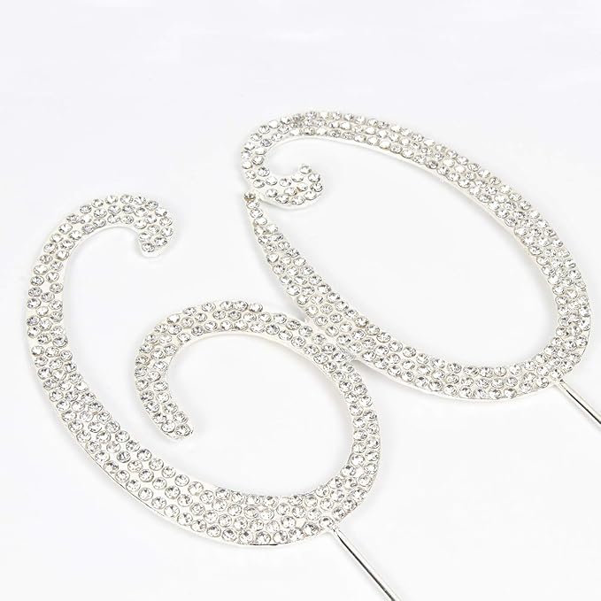 Bling Crystal Rhinestone 60 Birthday Cake Topper - Best Keepsake | 60th Party Decorations Silver