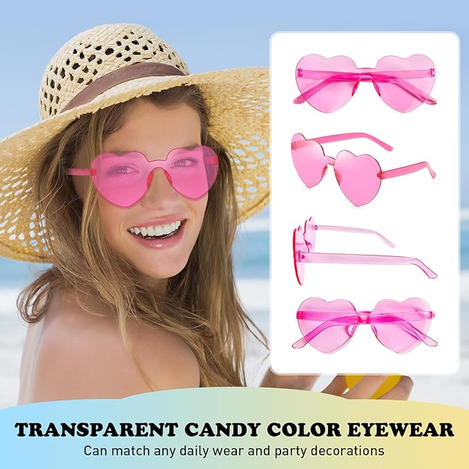 Matcheck 16 Heart Shaped Rimless Sunglasses Transparent Candy Colored Glasses Frameless Party Eyewear for Women