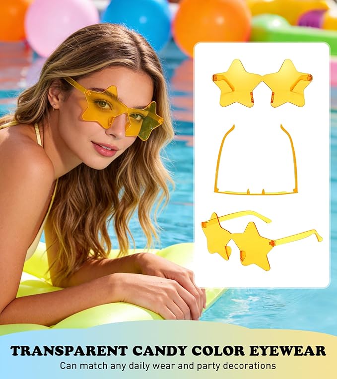 Matcheck 48 Pack Star Rimless Sunglasses Frameless Colored Party Glasses Transparent Fun Eyewear for Adult