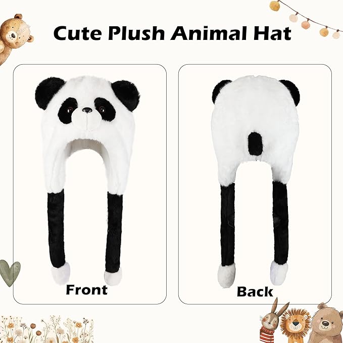 Surblue Animal Hat with Ears Moving Jumping Winter Plush Cap Halloween Christmas Party for Adult Teenager, One Size