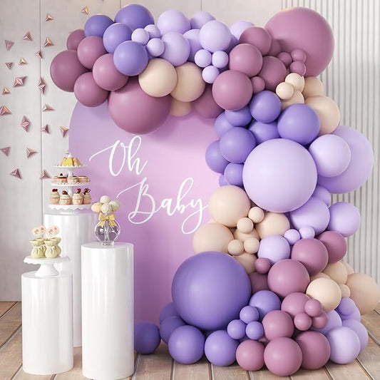 MEBAY Dusty Purple Balloon Garland Kit, 166Pcs Pastel Lavender and Macaron Orange Balloons for Girls Women Princess Wedding Baby Shower Birthday Party Decorations Supplies