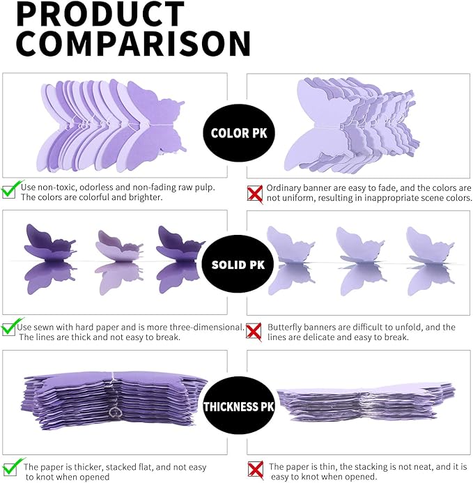 Butterfly Banner Decorative Paper Garland for Wedding Baby Shower Birthday Party Theme Decor 110 Inches Pack of 2 Pieces Light Purple