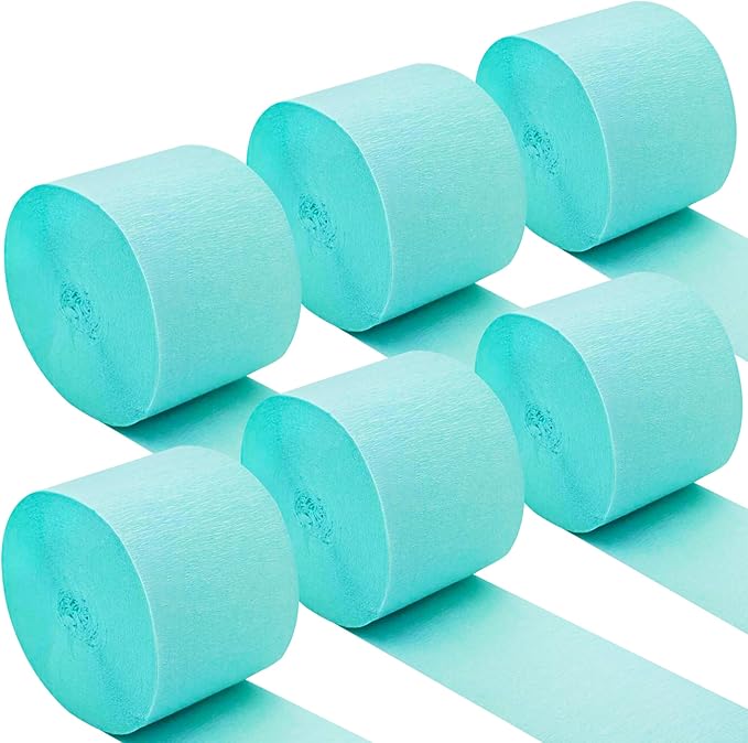 Oun Nana Aqua Blue Crepe Paper Streamers Party Decorations, 6 Rolls 738 Ft Party Streamers for Birthday, Baby Shower, Wedding, Graduation, Backdrops, Ceilings and DIY Crafts
