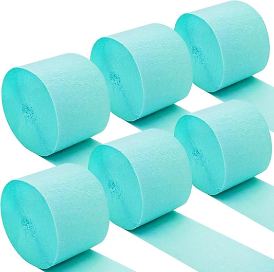 Oun Nana Aqua Blue Crepe Paper Streamers Party Decorations, 6 Rolls 738 Ft Party Streamers for Birthday, Baby Shower, Wedding, Graduation, Backdrops, Ceilings and DIY Crafts