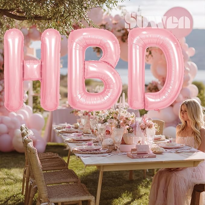 SUWEN 40 Inch Pink Large H Letter Balloons Big Foil Helium Letter Balloons A-Z Jumbo Mylar Happy Birthday Party Decorations for Girl Anniversary Party Supplies