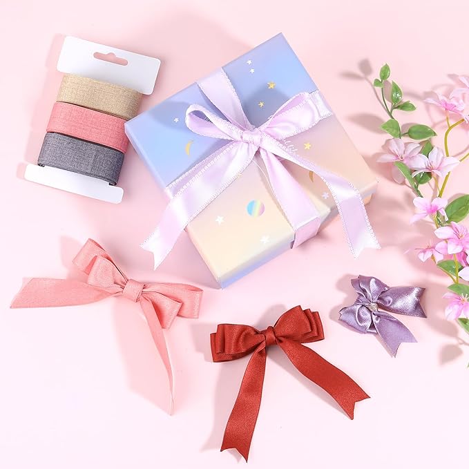BEEFLYING 3 Styles Wire Edged Ribbons for Gift Wrapping, 25~28mm×2.7m Fabric Ribbons Strip Ribbons for Wedding Party Decoration Hair Bows Flower Bounquet Sewing and Craft, 9 Yards