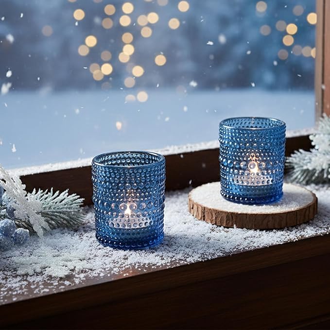 72 Pack Votive Candles Holders - 2x2.5in Blue Vintage Glass Votives Tealight Candle Holders for Table Centerpieces, Tea Light Candle Holder for Wedding Bridal Shower Party
