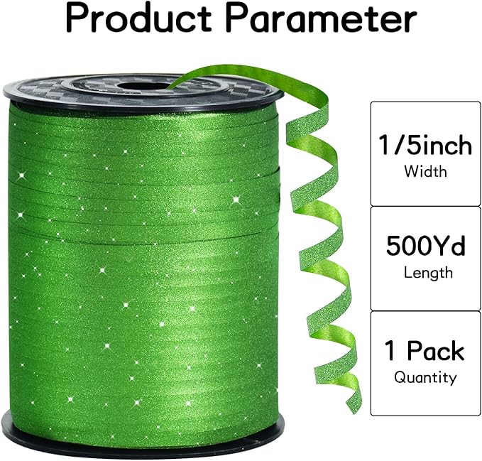BEISHIDA 500 Yards Dark Green Glitter Ribbon Curling Crimped, Glitter Ribbon Balloon String Shiny for Gift Wrapping Ribbon for Birthday Party Festival Art Craft Decor Florist Flowers Decoration