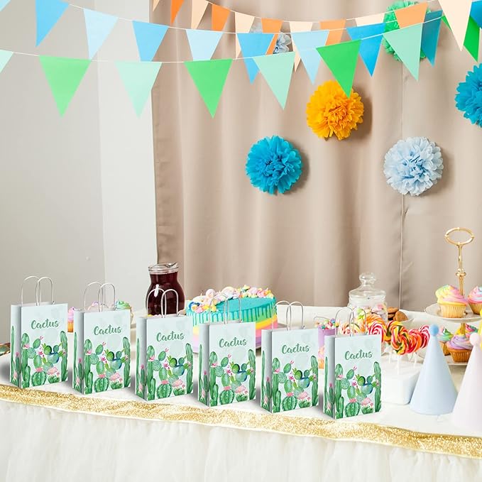gisgfim 12 Pieces Cactus Party Favor Bags Cactus Theme Birthday Goodie Treat Paper Bags Boho Floral Party Supplies Decorations for Baby Shower Birthday Gifts