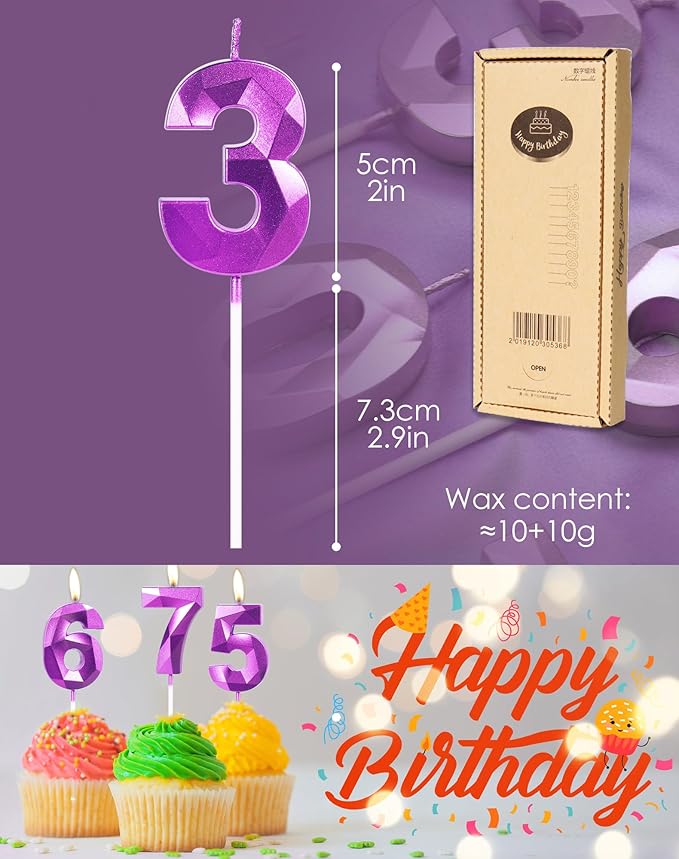 Yiran Number 40 Candles,40th Birthday Candles,Purple Happy Birthday Candle for Cake,3D Design Cake Topper Decorations for Boy Men Pet Birthday Party Wedding Anniversary Celebration Supplies