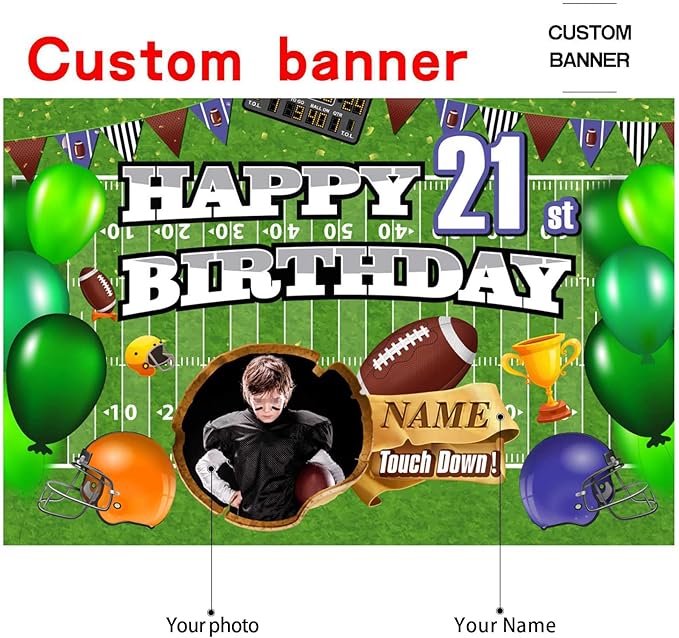 Custom Football Theme 21st Birthday Decorations Banner - Personalized Fabric Banner for 21st Birthday Party Supplies