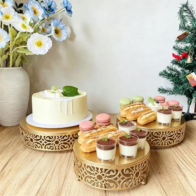 Cake Stand Set, 3Pcs Round Metal Cake Stands, Dessert Cupcake Pastry Candy Display Plate for Wedding, Event, Birthday Party (Gold Cake Stands / 3 Pcs / Metal)