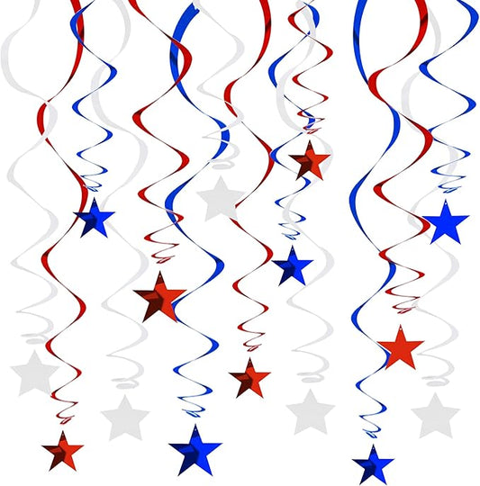 BEISHIDA Red Blue White Stars Hanging Swirls 250th Anniversary Hanging Ornament Decorations for Birthday Party 4th of July 2026 Graduation Patriotic Decorations,Pack of 15