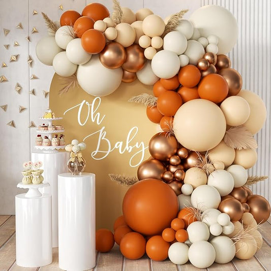 MEBAY Orange White Gold Balloon Garland Arch Kit, 166Pcs Boho Fall Balloons for Birthday Autumn Thanksgiving Day Wedding Baby Shower Party Decorations