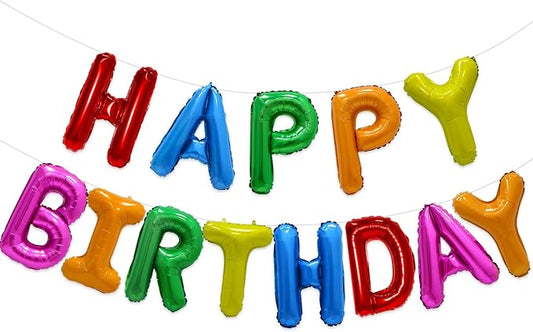 Rainbow Happy Birthday Balloon Banner, 16 Inch Foil Mylar Happy Birthday Balloons Letters, Reusable Colorful Happy Birthday Sign, Rainbow Birthday Decorations for Women, Boys and Girls