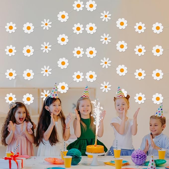 8 Pcs Daisy Boho Party Decorations – Groovy White Flower Paper Garlands, Hanging Banners for Wedding, Birthday, Shower & Retro Hippie Party Supplies