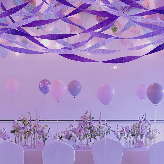 PheiLa Purple Crepe Paper Streamers 6 Rolls 492ft, Crepe Paper Birthday Decorations Purple Paper Party Streamers for DIY Gift Wrapping Wedding Holiday Party Decor, 1.77 Inch x 82 Ft/Roll