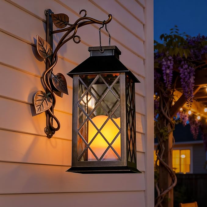 [2 Pack] TAKE ME Black 14" Solar Lanterns Outdoor Waterproof Garden Lanterns LED Candle Lights for Garden Outdoor Decor Mothers Day Gifts