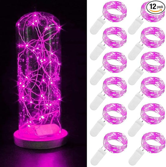 12 Pack Fairy Lights Battery Operated String Lights，7FT 20LED Waterproof Silver Wire Christmas Lights Outdoor,Firefly Mini Lights for Bedroom Party Birthday Wedding Indoor Decorations.