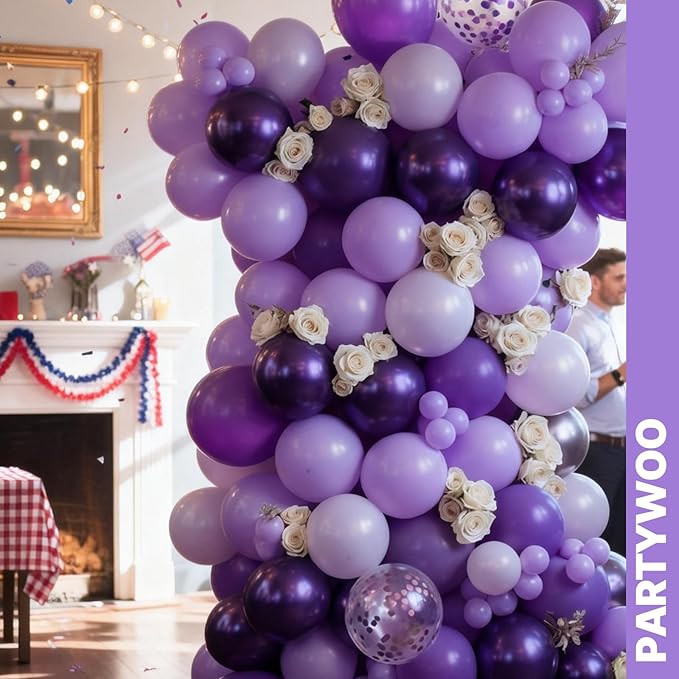 PartyWoo Purple Balloons 66pcs 12 Inch Light Pastel Dark Metallic Purple Lilac Lavender Confetti Balloons for Graduation Baby Shower Birthday Wedding Anniversary Butterfly Princess Party Decorations