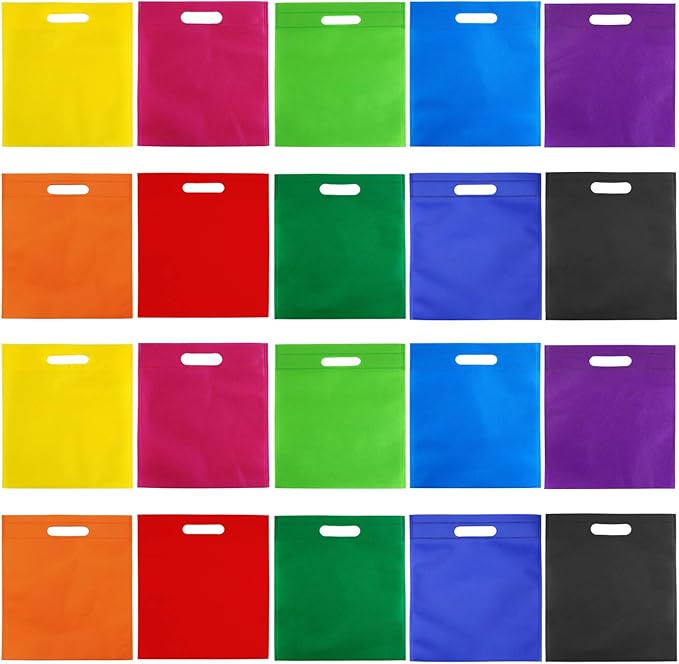 Aneco 50 Pieces Party Non-woven Gift Bags 9.5×11.5 Inch Goodie Treat Favor Bag with Handles Rainbow Tote Bag Bulk for Birthday Party Supplies