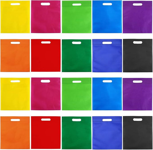 Aneco 50 Pieces Party Non-woven Gift Bags 9.5×11.5 Inch Goodie Treat Favor Bag with Handles Rainbow Tote Bag Bulk for Birthday Party Supplies