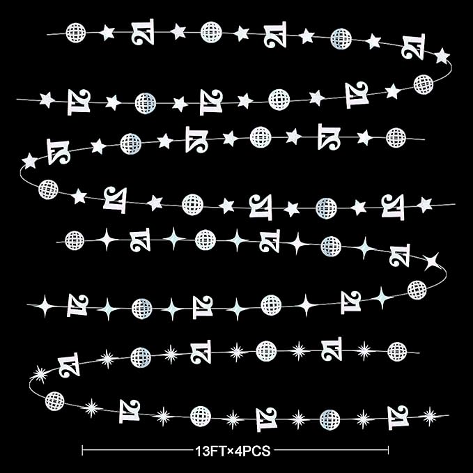 Iridescent 21st Disco Birthday Decorations Laser Number 21 Disco Ball Twinkle Star Garland Metallic Banner Backdrop for Girls Boys Happy 21st Birthday Finally Legal Cheers to 21 Years Party Decor