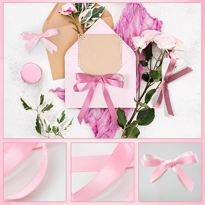 Rose Pink Satin Ribbon 3/8 Inch Wide Light Pink Dusty Rose Dusty Pink Ribbon Assorted Solid Color Double Faced Satin Ribbon for Wedding Flower Bouquet Wrapping Gift Wrapping Hair Bows Crafts