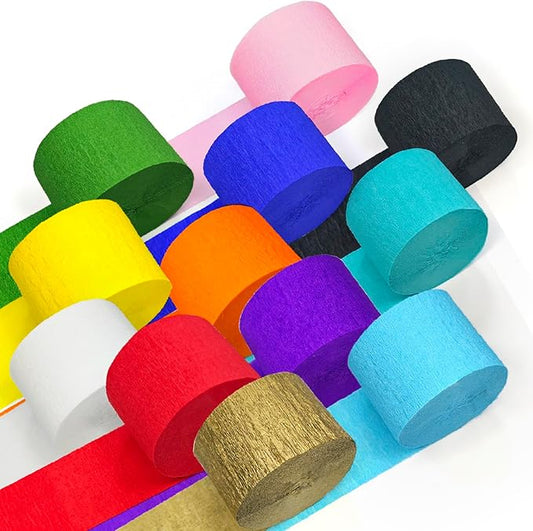 Rainbow Party Decorations, 12 Rolls Crepe Paper Streamers, 984ft 12 Rainbow Streamers for Birthday Baby Shower Engagement Wedding Office Back to School Supplies Party Decorations DIY Art Crafts