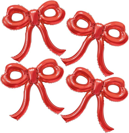 YTHETM 4 Pcs Red Bow Balloons Bow Party Decorations for Girl Women Red Bow Birthday Decorations Giant Foil Balloon for Baby Shower Engagement Wedding Christmas Decor Bachelorette Party Supplies