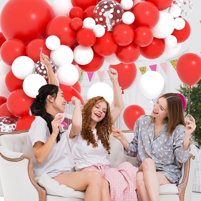 Red White Balloon Arch Garland Arch Kit - Red White Balloons Silver Confetti Balloons for Wedding Birthday Anniversary Graduation Bachelorette Valentine Christmas Party Decorations