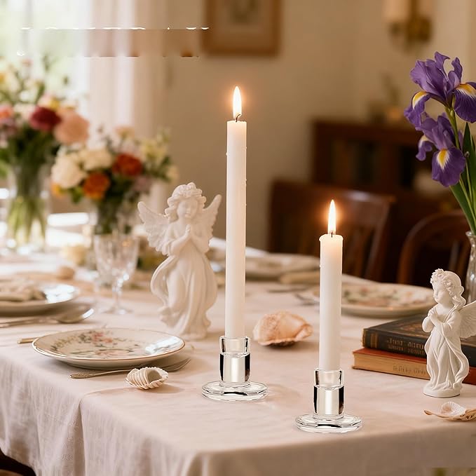 24 Pack Clear Glass Taper Candle Holders, 2.5 Inch Small Candlestick Stands for for Candle Sticks Christmas Party Living Room Dinner Advent Decoration (24)