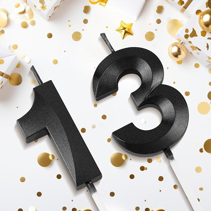Number 13 Birthday Candles, 1.96 Inch Happy Birthday Cake Candles Cupcakes Topper Decoration for Birthday Party Wedding Anniversary Celebration Supplies (Black)