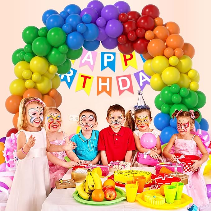Rainbow Balloons Arch Kit - 175 Pcs party balloons ， balloons for birthday party ， balloon assorted colors ，kids' party balloons