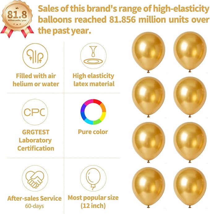 110pcs Metallic Gold Balloons, Metallic Gold Latex Balloons 12 inch, Gold Balloon for Birthday Party Baby Shower Wedding(with 2 Ribbons).