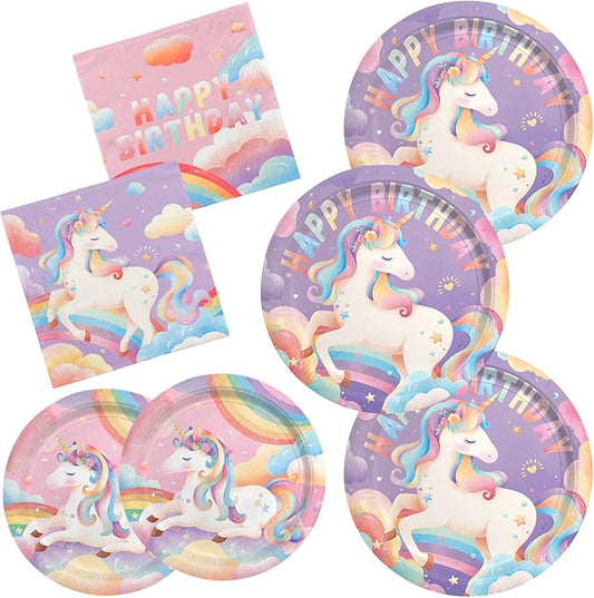 Unicorn Party Supplies Set for 16 - Unicorn Birthday Decorations with Dinner & Dessert Plates， Napkins - Ideal birthday Party Favors & Decor Kit