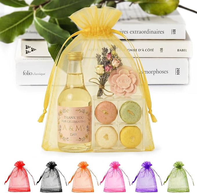 ANZNKU 50 Pack Organza Bags 6x9 Inch Mesh Gift Bags Small Packaging Bag Mesh Bag Drawstring for Easter Candy Wedding Party favor(Gold)