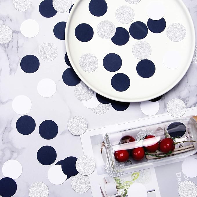 Navy-Blue White-Silver Party-Decorations Confetti - 300pcs Glitter Paper Decor Graduation Boys Birthday Table Confetti Mothers Faterhs Day Wedding Baby Shower Decoration Lasting Surprise
