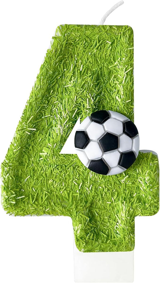 4th Birthday Candles，Soccer Birthday Decorations，Suitable for Girl and boy Cake Toppers, Wedding Cakes, Anniversaries, Party Celebrations, Birthday Decorations