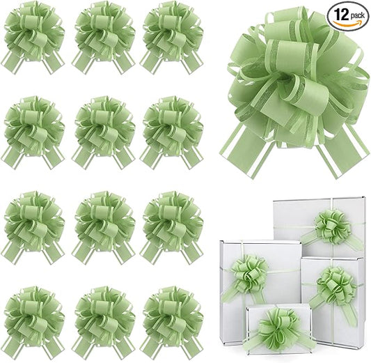 12 Pcs Green Gift Bow Pull Bows for Gift Warpping Christmas Warp Ribbon Bow Party Birthday Wedding Solid Bows for Bikes Anniversary Boxes Flower Decorations Valentine's Day (Army Green-E)