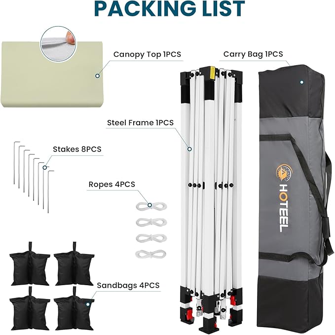 Hoteel 10x10 Pop Up Canopy Tent | One Person Setup Outdoor Shade, UPF 50+ and Waterproof, 210D Oxford Top, 3 Heights Adjustable, 600D Carry Bag for Beach, Events, Commercial Use (Khaki)